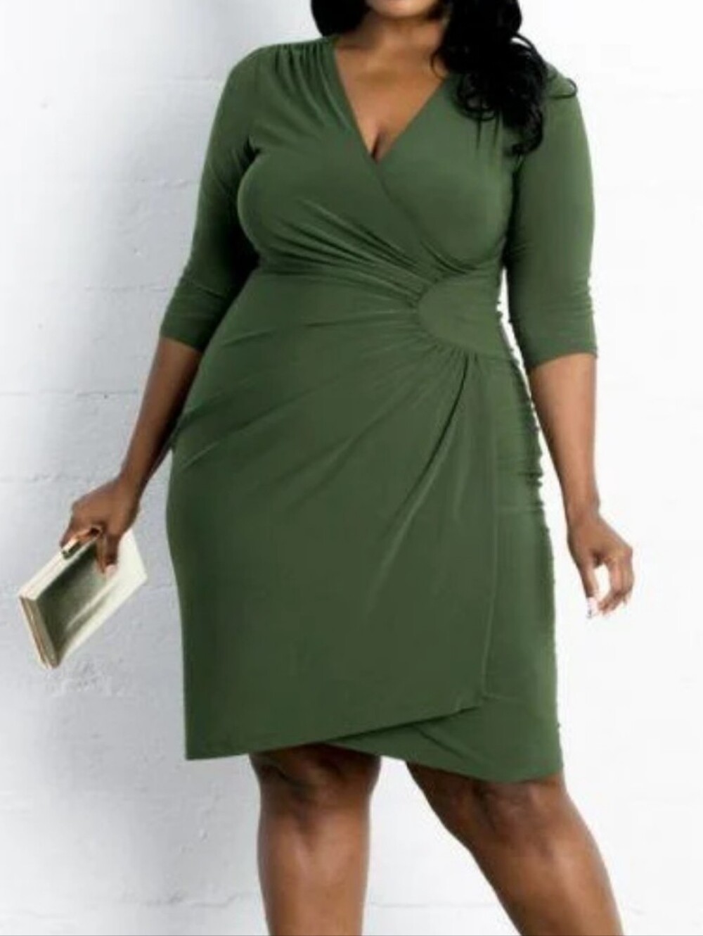 NWT Kiyonna Olive Wrap-Style Formal Midi Dress